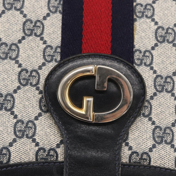 GUCCI GG Supreme Sherry Line Shoulder Bag PVC Navy Gold Auth ka2109