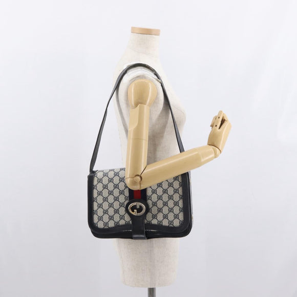 GUCCI GG Supreme Sherry Line Shoulder Bag PVC Navy Gold Auth ka2109