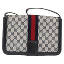 GUCCI GG Supreme Sherry Line Shoulder Bag PVC Navy Gold Auth ka2109-2