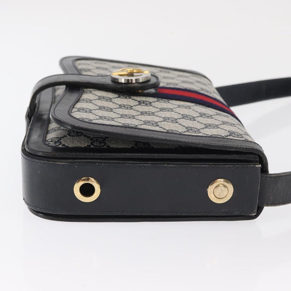 GUCCI GG Supreme Sherry Line Shoulder Bag PVC Navy Gold Auth ka2109