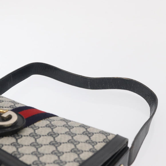 GUCCI GG Supreme Sherry Line Shoulder Bag PVC Navy Gold Auth ka2109
