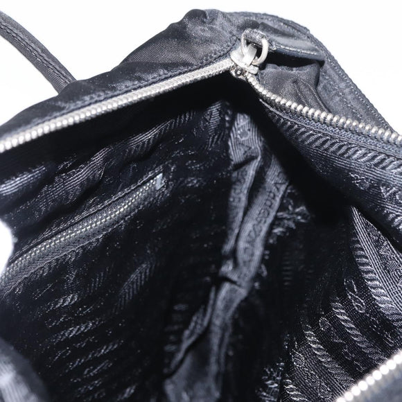 PRADA Tote Bag Nylon Leather Black Silver Auth ka211