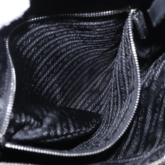 PRADA Tote Bag Nylon Leather Black Silver Auth ka211