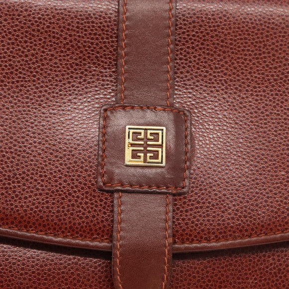 GIVENCHY Shoulder Bag Leather embossed Brown Gold Auth ka2110