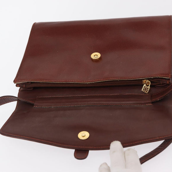 GIVENCHY Shoulder Bag Leather embossed Brown Gold Auth ka2110