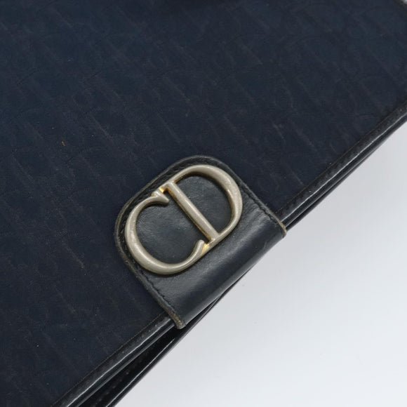 Christian Dior Trotter Canvas Shoulder Bag Navy Gold Auth ka2125