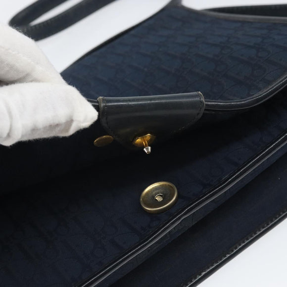 Christian Dior Trotter Canvas Shoulder Bag Navy Gold Auth ka2125