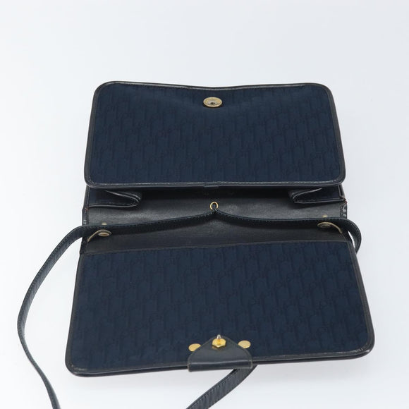 Christian Dior Trotter Canvas Shoulder Bag Navy Gold Auth ka2125