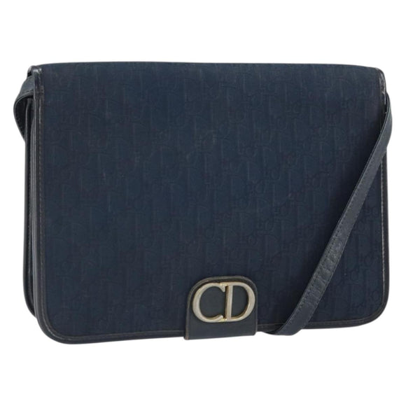 Christian Dior Trotter Canvas Shoulder Bag Navy Gold Auth ka2125