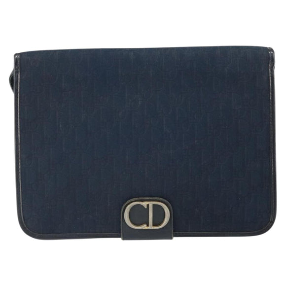 Christian Dior Trotter Canvas Shoulder Bag Navy Gold Auth ka2125