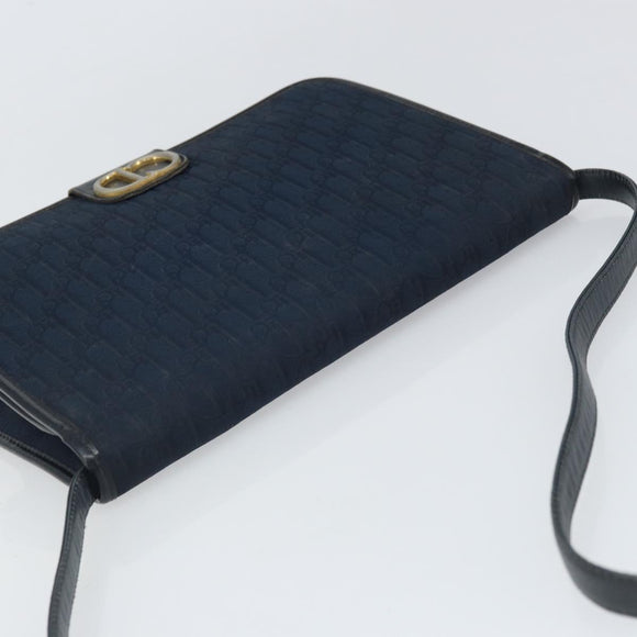 Christian Dior Trotter Canvas Shoulder Bag Navy Gold Auth ka2125