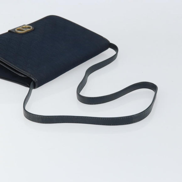 Christian Dior Trotter Canvas Shoulder Bag Navy Gold Auth ka2125