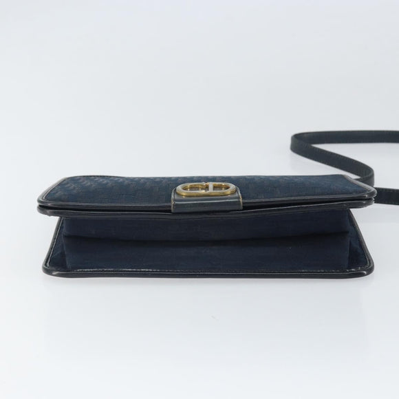 Christian Dior Trotter Canvas Shoulder Bag Navy Gold Auth ka2125