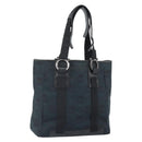 Salvatore Ferragamo Gancini Tote Bag Canvas Navy Silver Auth ka2126-1