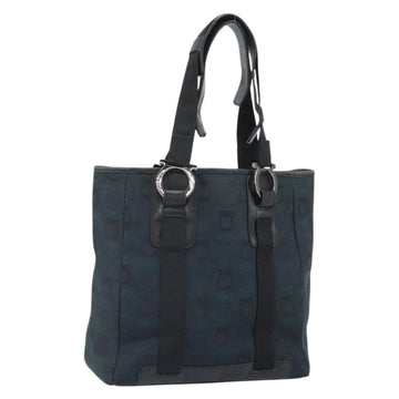Salvatore Ferragamo Gancini Tote Bag Canvas Navy Silver Auth ka2126