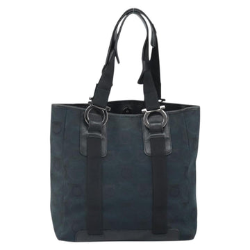 Salvatore Ferragamo Gancini Tote Bag Canvas Navy Silver Auth ka2126 - 0