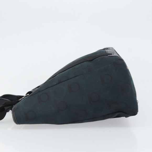 Salvatore Ferragamo Gancini Tote Bag Canvas Navy Silver Auth ka2126