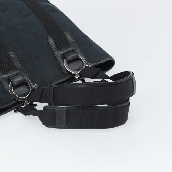 Salvatore Ferragamo Gancini Tote Bag Canvas Navy Silver Auth ka2126