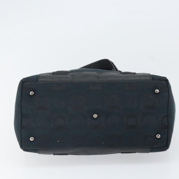 Salvatore Ferragamo Gancini Tote Bag Canvas Navy Silver Auth ka2126