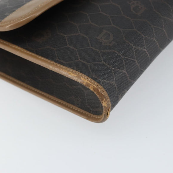 Christian Dior Honeycomb Canvas Chain Shoulder Bag PVC Black Gold Auth ka2127