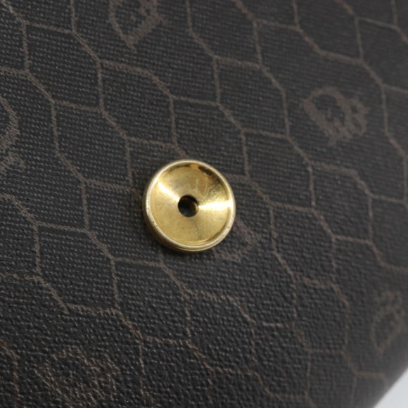Christian Dior Honeycomb Canvas Chain Shoulder Bag PVC Black Gold Auth ka2127