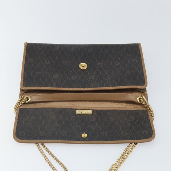 Christian Dior Honeycomb Canvas Chain Shoulder Bag PVC Black Gold Auth ka2127