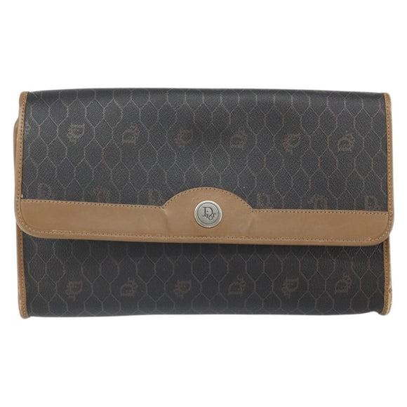 Christian Dior Honeycomb Canvas Chain Shoulder Bag PVC Black Gold Auth ka2127