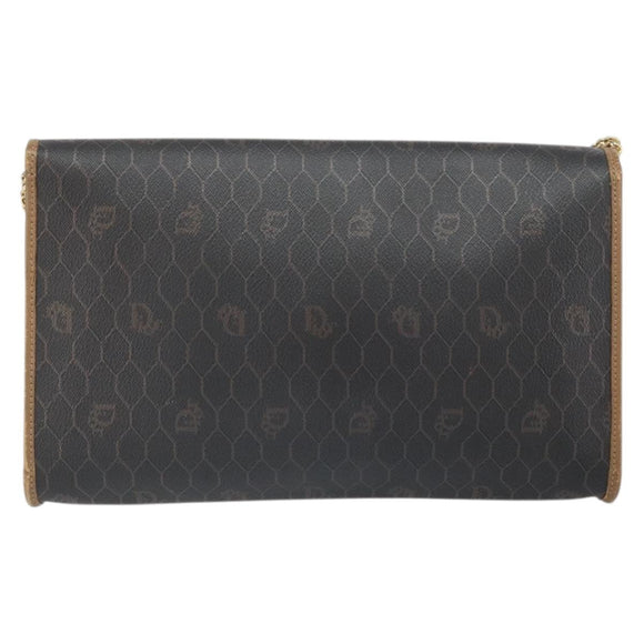 Christian Dior Honeycomb Canvas Chain Shoulder Bag PVC Black Gold Auth ka2127