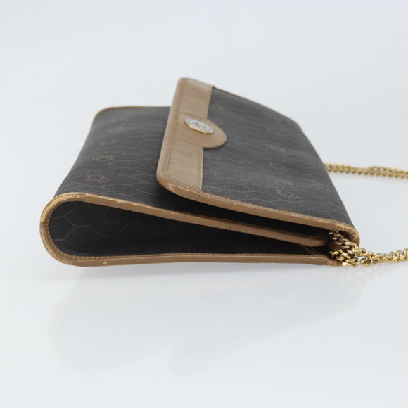 Christian Dior Honeycomb Canvas Chain Shoulder Bag PVC Black Gold Auth ka2127