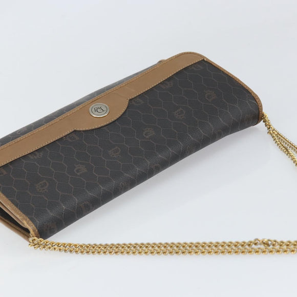 Christian Dior Honeycomb Canvas Chain Shoulder Bag PVC Black Gold Auth ka2127