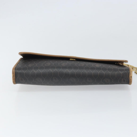 Christian Dior Honeycomb Canvas Chain Shoulder Bag PVC Black Gold Auth ka2127