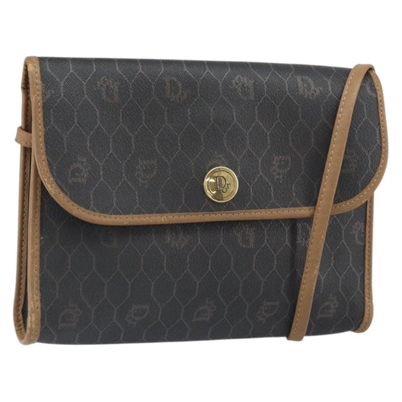 Christian Dior Honeycomb Canvas Shoulder Bag PVC Black Gold Auth ka2128
