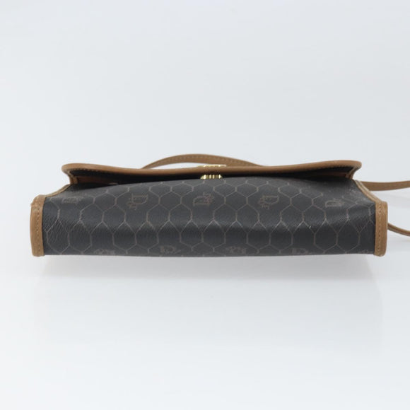 Christian Dior Honeycomb Canvas Shoulder Bag PVC Black Gold Auth ka2128