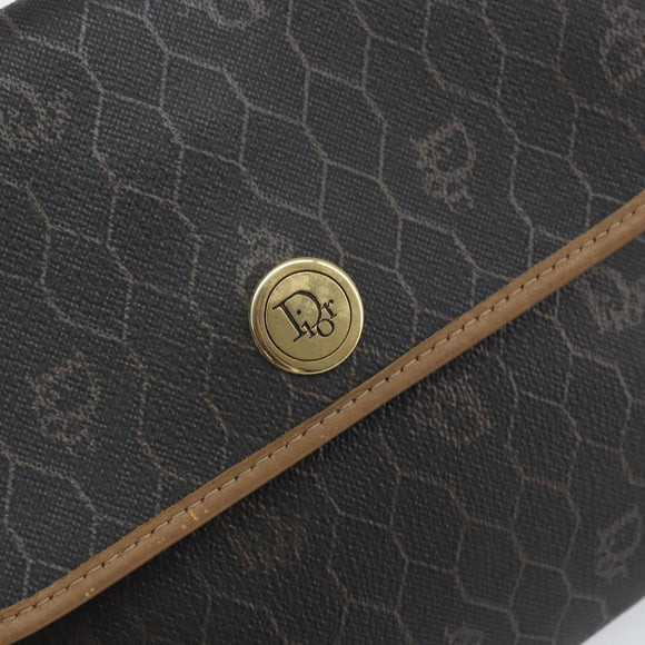 Christian Dior Honeycomb Canvas Shoulder Bag PVC Black Gold Auth ka2128