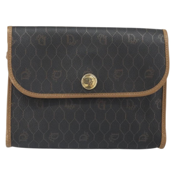 Christian Dior Honeycomb Canvas Shoulder Bag PVC Black Gold Auth ka2128