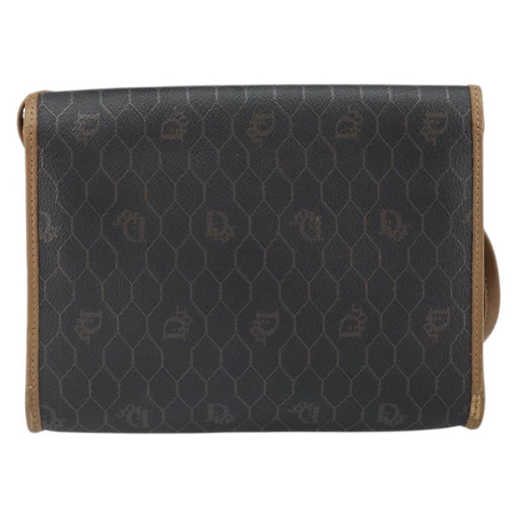 Christian Dior Honeycomb Canvas Shoulder Bag PVC Black Gold Auth ka2128