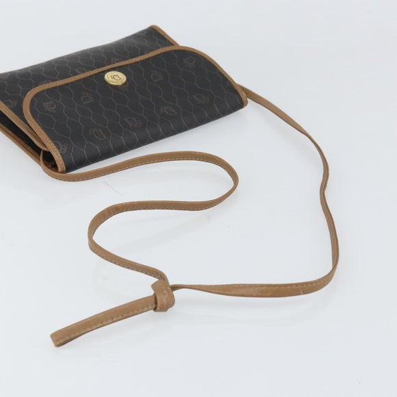 Christian Dior Honeycomb Canvas Shoulder Bag PVC Black Gold Auth ka2128
