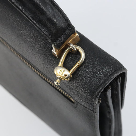 FENDI Hand Bag Leather 2way Black Gold Auth ka2131