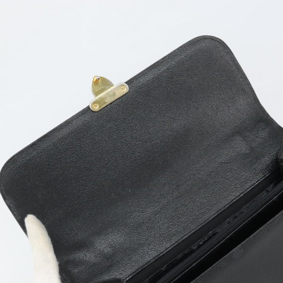 FENDI Hand Bag Leather 2way Black Gold Auth ka2131