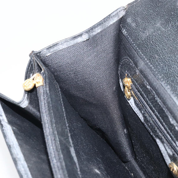 FENDI Hand Bag Leather 2way Black Gold Auth ka2131