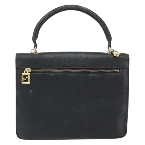FENDI Hand Bag Leather 2way Black Gold Auth ka2131