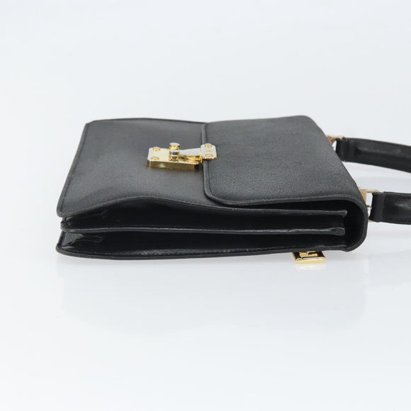 FENDI Hand Bag Leather 2way Black Gold Auth ka2131