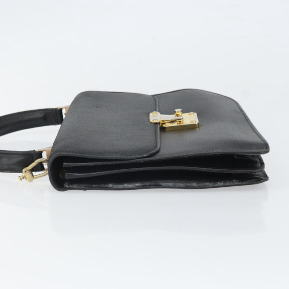 FENDI Hand Bag Leather 2way Black Gold Auth ka2131