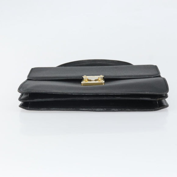 FENDI Hand Bag Leather 2way Black Gold Auth ka2131