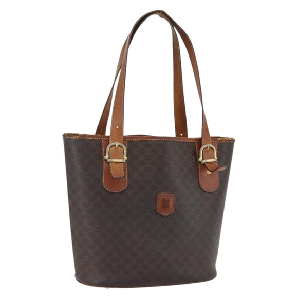 CELINE Macadam Canvas Tote Bag PVC Leather Brown Gold Auth ka2135