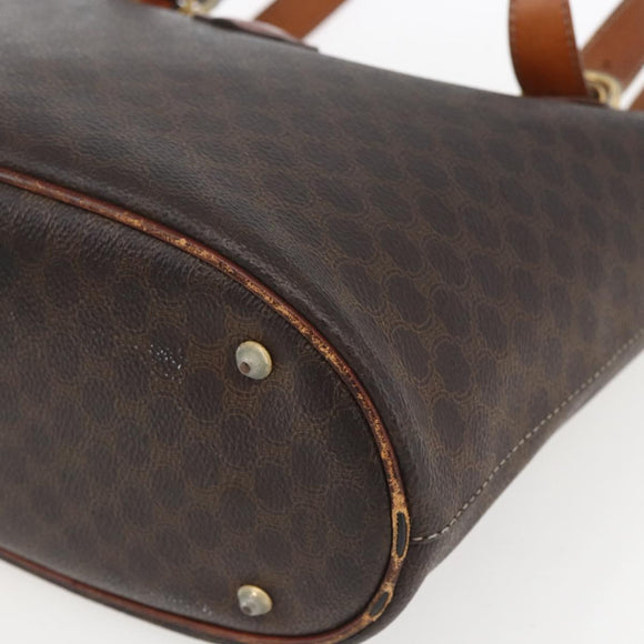 CELINE Macadam Canvas Tote Bag PVC Leather Brown Gold Auth ka2135