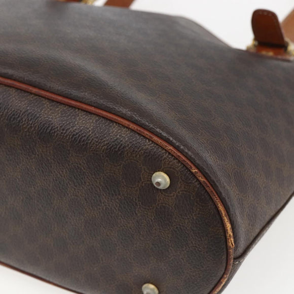 CELINE Macadam Canvas Tote Bag PVC Leather Brown Gold Auth ka2135