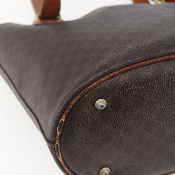 CELINE Macadam Canvas Tote Bag PVC Leather Brown Gold Auth ka2135