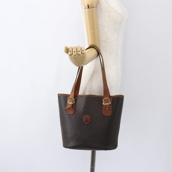 CELINE Macadam Canvas Tote Bag PVC Leather Brown Gold Auth ka2135
