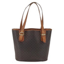 CELINE Macadam Canvas Tote Bag PVC Leather Brown Gold Auth ka2135-2